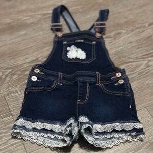 Denim Lace Trim Girls Jordache Bib Overall Shorts